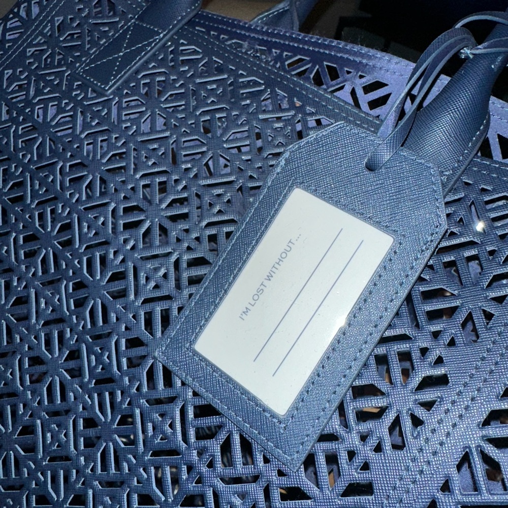 Tory Burch Navy Laser-Cut Tote - Picture 7 of 13